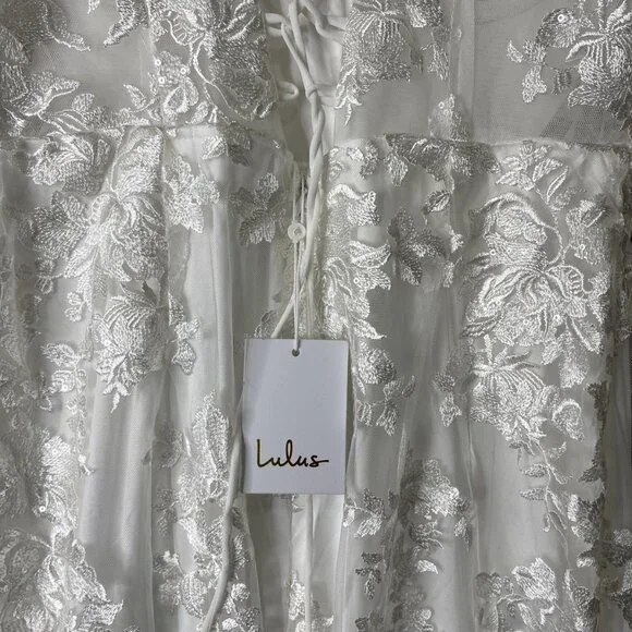 Lulus Wedding Dress Womens Large White Lace Maxi Gown Bridal Corset Back‎ Train - Picture 7 of 13